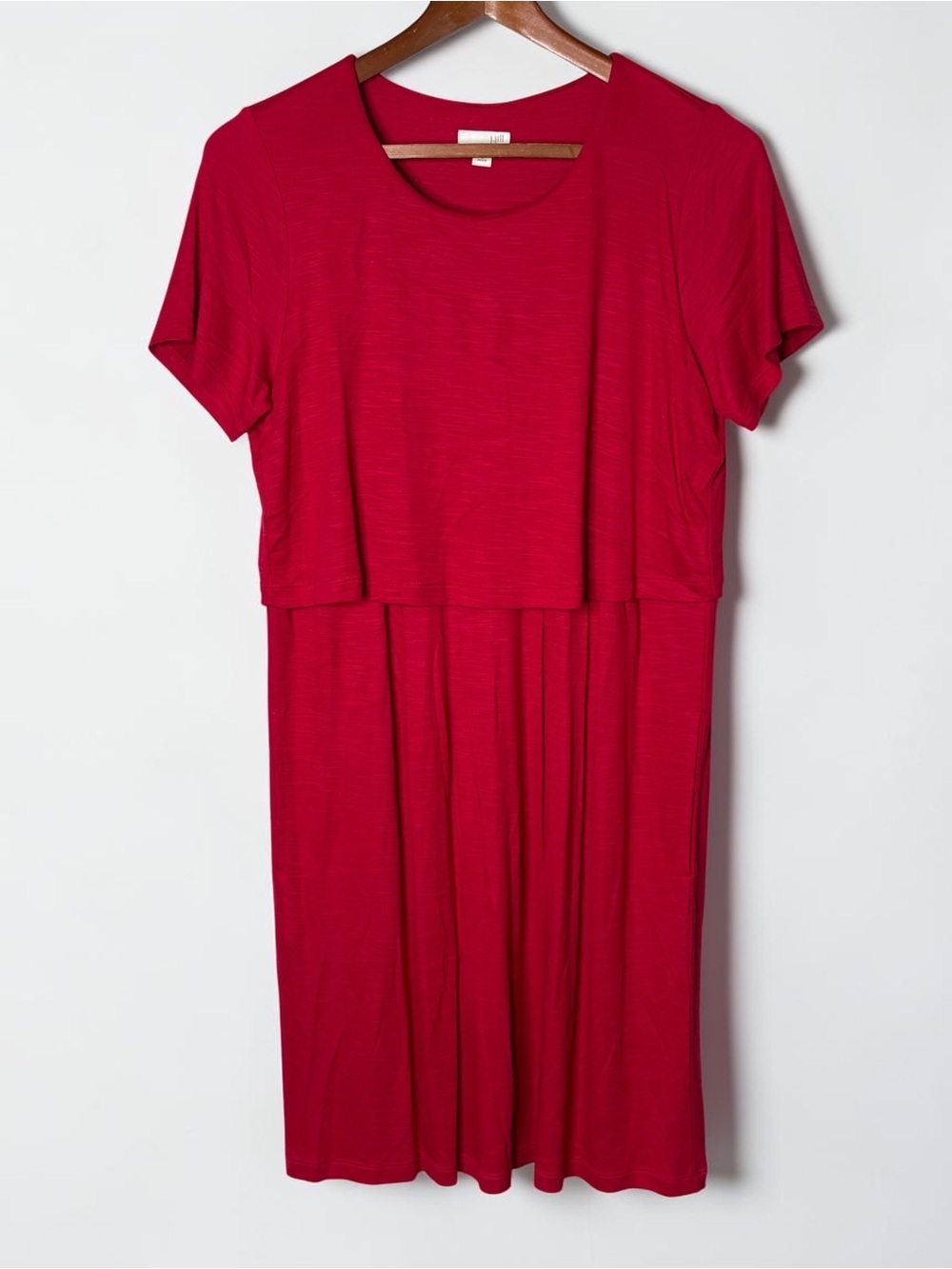 J Jill Layered Jersey Knit Dress Medium Petite MP Red Pockets Ultra Soft Knit - Picture 2 of 11